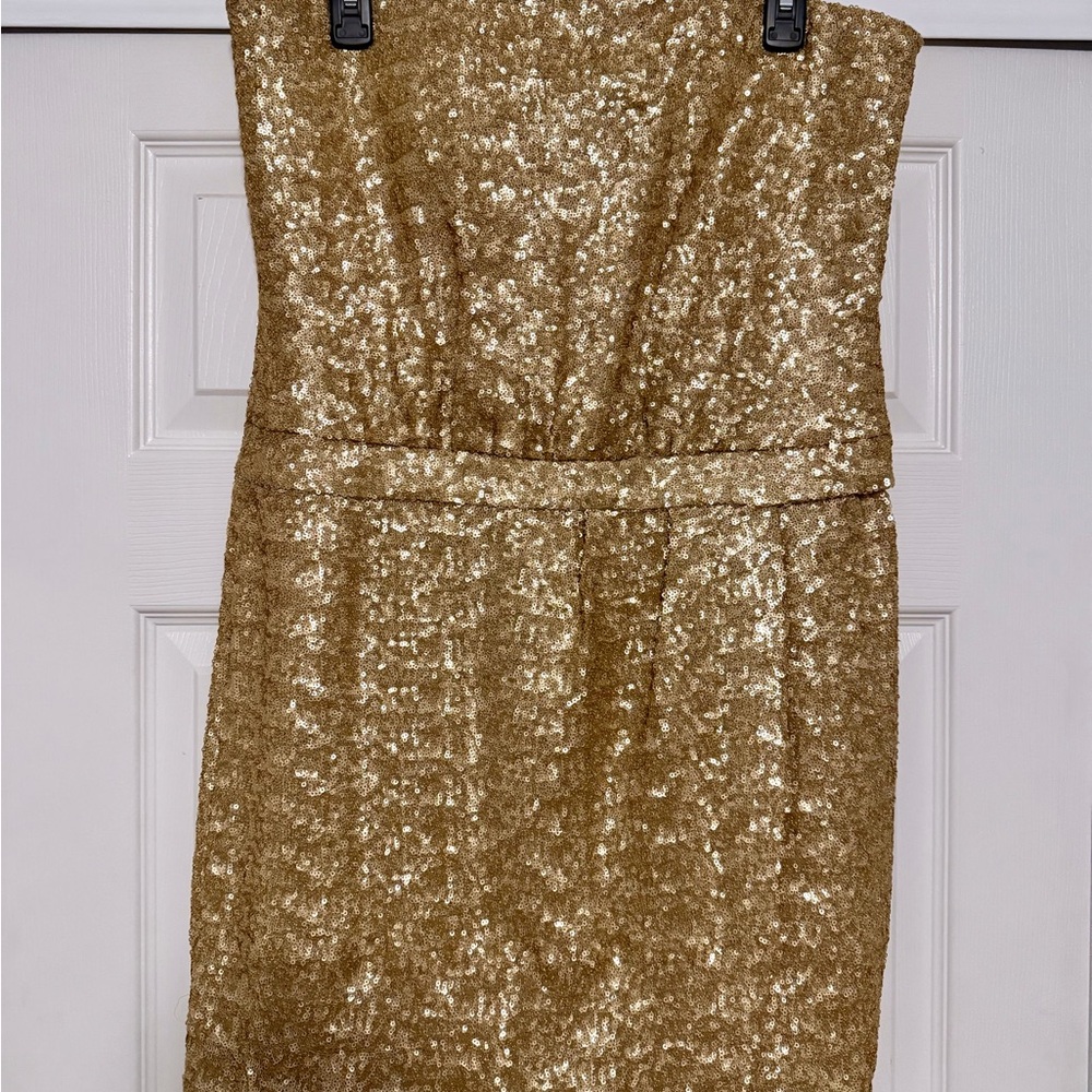 Laundry By Shelli Segal Gold Sequins Strapless Dress
